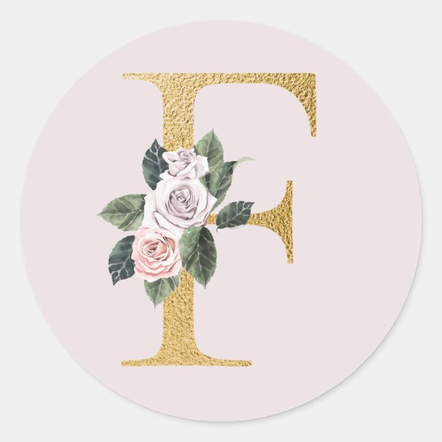 Spring roses gold initials sticker letter F (Front)