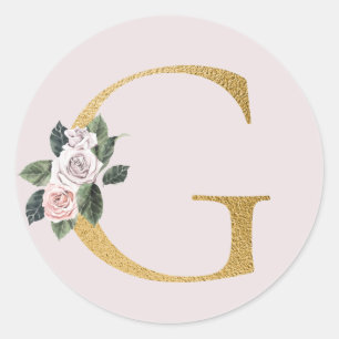 Spring roses gold initials sticker letter G