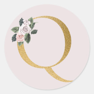 Spring roses gold initials sticker letter Q
