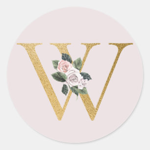 Spring roses gold initials sticker letter W