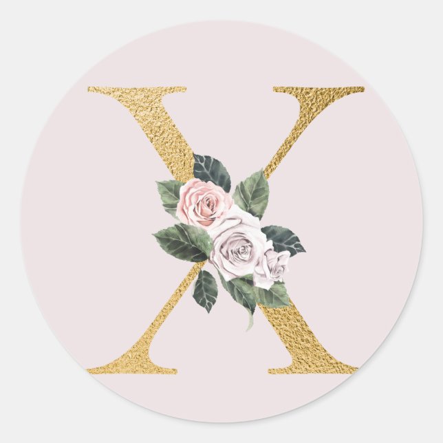 Spring roses gold initials sticker letter X (Front)