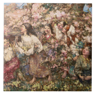 Spring Roundelay (by Edward Atkinson Hornel) Ceramic Tile