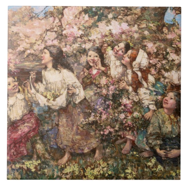 Spring Roundelay (by Edward Atkinson Hornel) Ceramic Tile (Front)