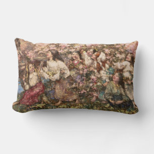Spring Roundelay (by Edward Atkinson Hornel) Lumbar Cushion