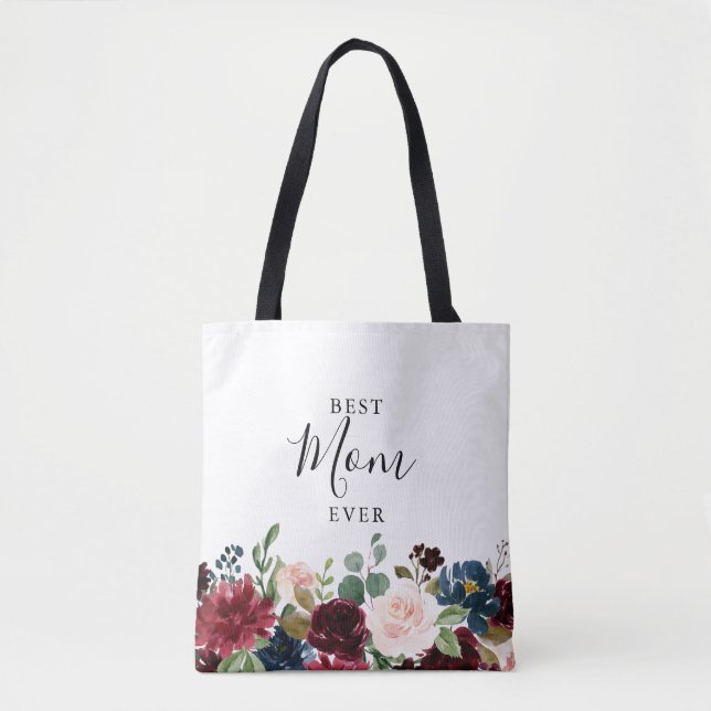Spring Rustic Burgundy Calligraphy Best Mum Ever  Tote Bag (Front)