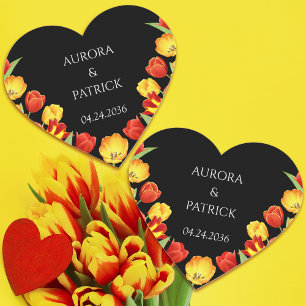 Spring Rustic Floral Colourful Tulip Black Wedding Heart Sticker