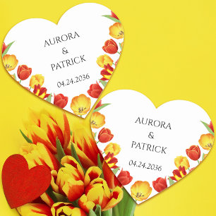 Spring Rustic Floral Colourful Tulip White Wedding Heart Sticker