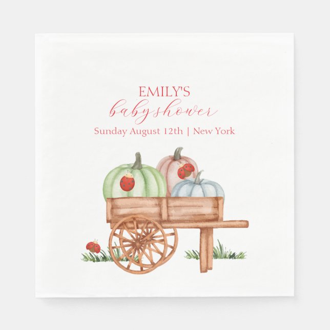 Spring Rustic Modern Pumpkin Labybug Baby Shower Napkin (Front)