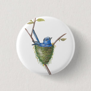 Spring’s Charm: Adorable Bird in a Nest 3 Cm Round Badge