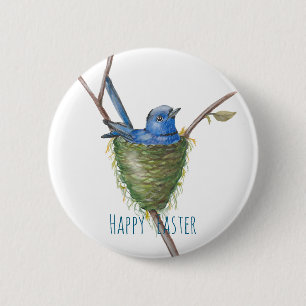 Spring’s Charm: Adorable Bird in a Nest 6 Cm Round Badge