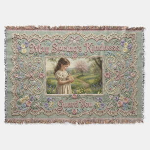 Spring’s Kindness Guardian Personalised Faux‑Embro Throw Blanket