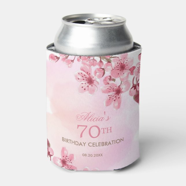 Spring Sakura Cherry Blossom Pink Cream Birthday Can Cooler (Can Front)