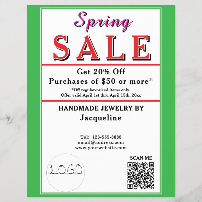 Spring Sale Jewelry Green White Heart Flyer (Front)