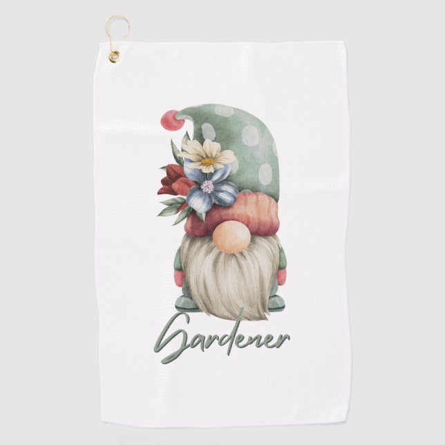 Spring Scandinavian Gnome Gardener   Golf Towel (Front)