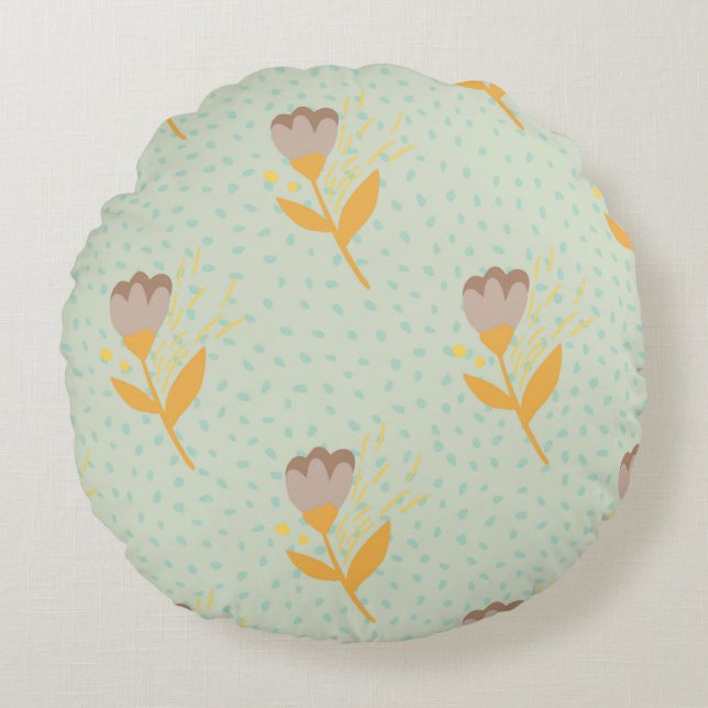 Spring seamless folk flower doodle pattern. Hand d Round Cushion (Front)