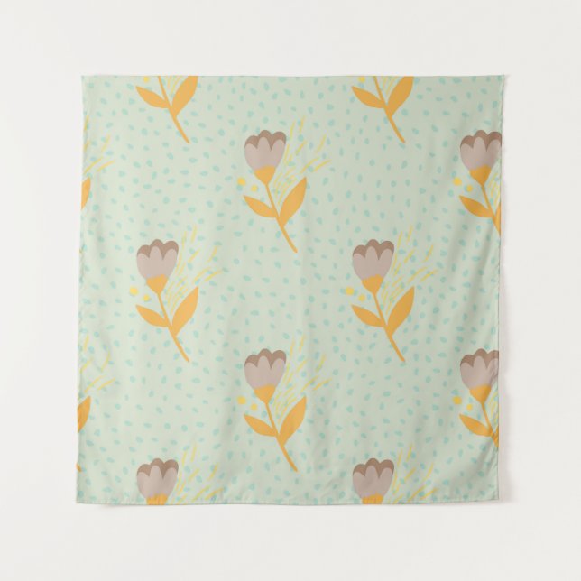 Spring seamless folk flower doodle pattern. Hand d Tapestry (Front)