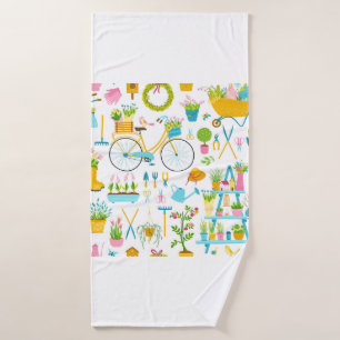 Spring seamless pattern in simple hand-drawn carto bath towel