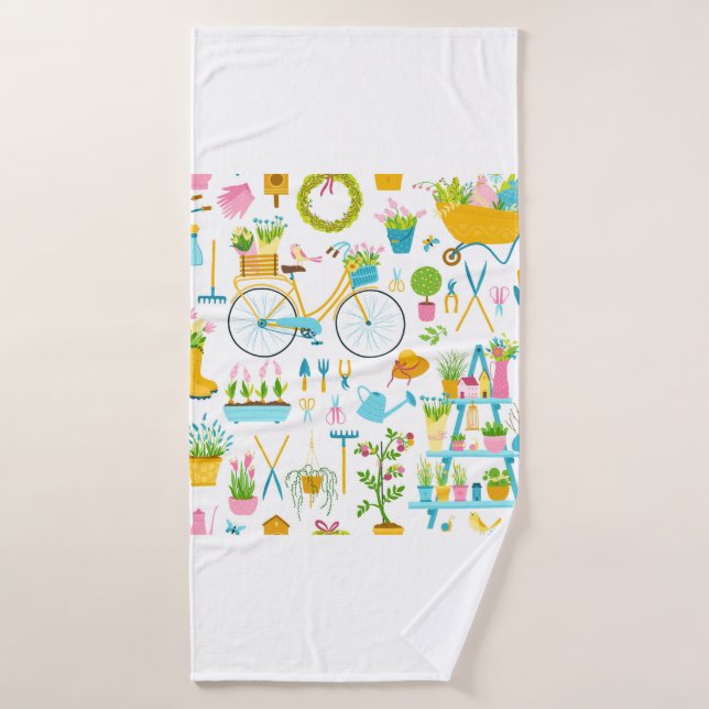 Spring seamless pattern in simple hand-drawn carto bath towel (Bath Towel)