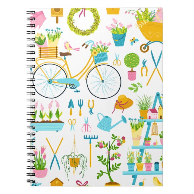Spring seamless pattern in simple hand-drawn carto notebook (Front)