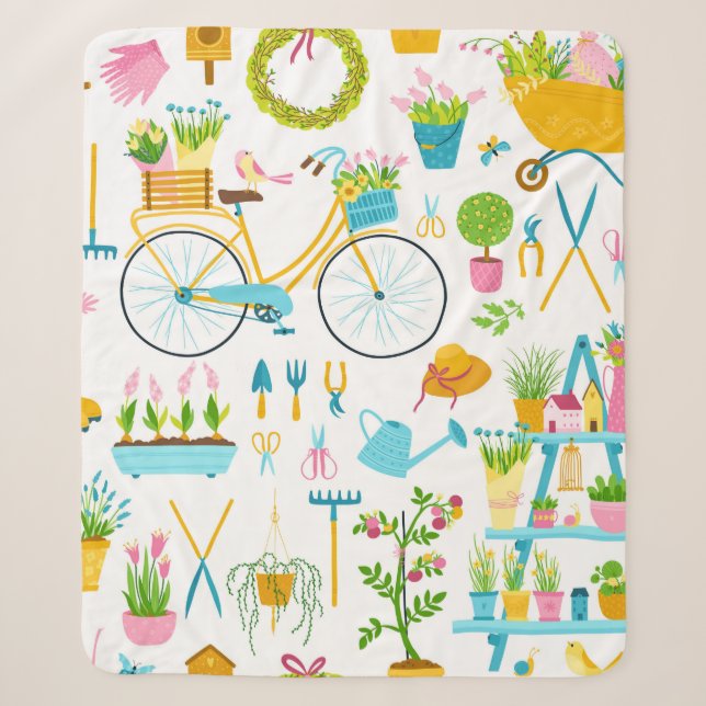 Spring seamless pattern in simple hand-drawn carto sherpa blanket (Front)