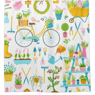 Spring seamless pattern in simple hand-drawn carto shower curtain