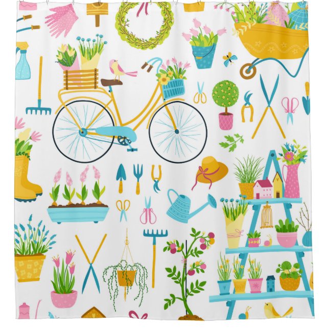 Spring seamless pattern in simple hand-drawn carto shower curtain (Front)