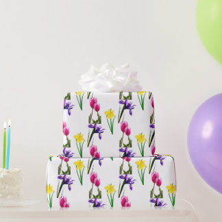 Spring Season Flowers Tulip Irises Daffodils Craft Wrapping Paper