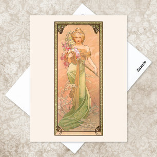 Spring Season Illustration Alphonse Mucha Postcard