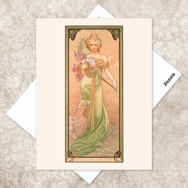 Spring Season Illustration Alphonse Mucha Postcard (Creator Uploaded)