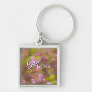 Spring Season Pinks Abstract Name Square Keychain