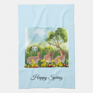 Spring Season Rabbits / Easter Holiday Decor Tea Towel