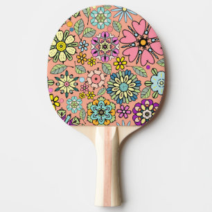 Spring Season Retro Flower Colors Seamless Pattern Ping Pong Paddle