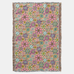 Spring Season Retro Flower Colors Seamless Pattern Throw Blanket