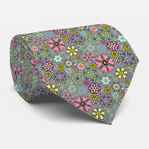 Spring Season Retro Flower Colors Seamless Pattern Tie