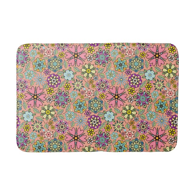 Spring Season Retro Flower Colours Seamless Patter Bath Mat (Front)