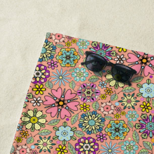Spring Season Retro Flower Colours Seamless Patter Beach Towel
