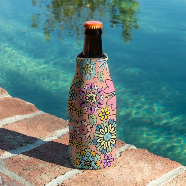 Spring Season Retro Flower Colours Seamless Patter Bottle Cooler (In Situ Pool)