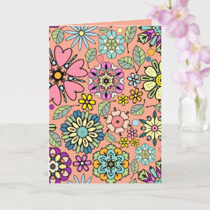 Spring Season Retro Flower Colours Seamless Patter Card