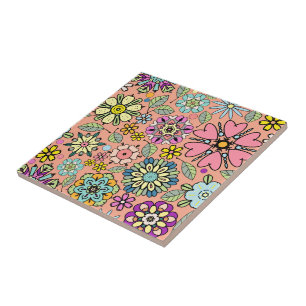 Spring Season Retro Flower Colours Seamless Patter Ceramic Tile