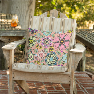 Spring Season Retro Flower Colours Seamless Patter Cushion