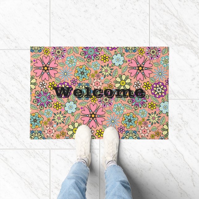 Spring Season Retro Flower Colours Seamless Patter Doormat (Indoor)