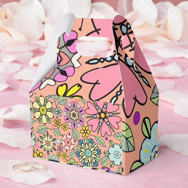 Spring Season Retro Flower Colours Seamless Patter Favour Box (Wedding)