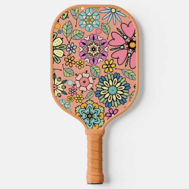 Spring Season Retro Flower Colours Seamless Patter Pickleball Paddle (Front)