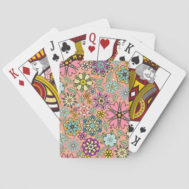Spring Season Retro Flower Colours Seamless Patter Playing Cards (Back)