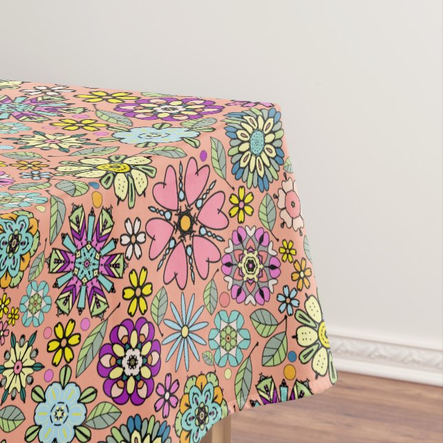 Spring Season Retro Flower Colours Seamless Patter Tablecloth (In Situ)