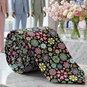 Spring Season Retro Flower Colours Seamless Patter Tie