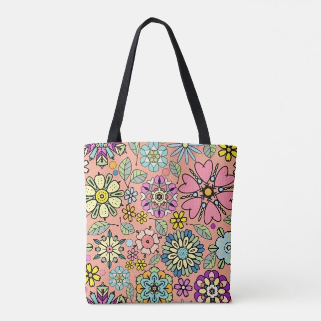 Spring Season Retro Flower Colours Seamless Patter Tote Bag (Back)