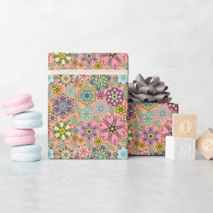 Spring Season Retro Flower Colours Seamless Patter Wrapping Paper