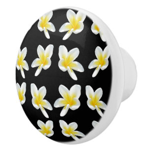 Spring Serenade: Yellow Frangipanis On Black, Ceramic Knob