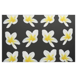 Spring Serenade: Yellow Frangipanis On Black, Fabric